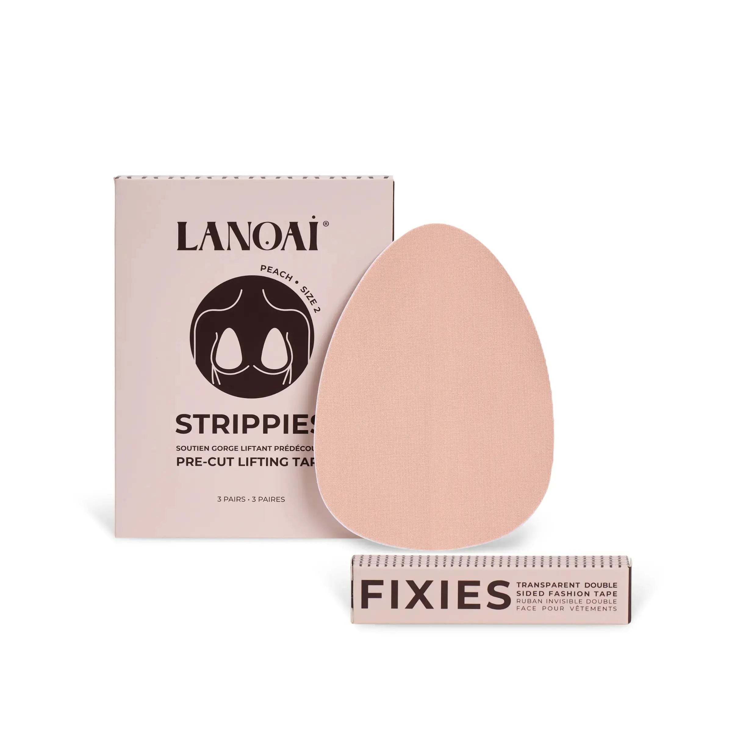 Lanoai strippies and Fixies invisible fashion tape on a white background