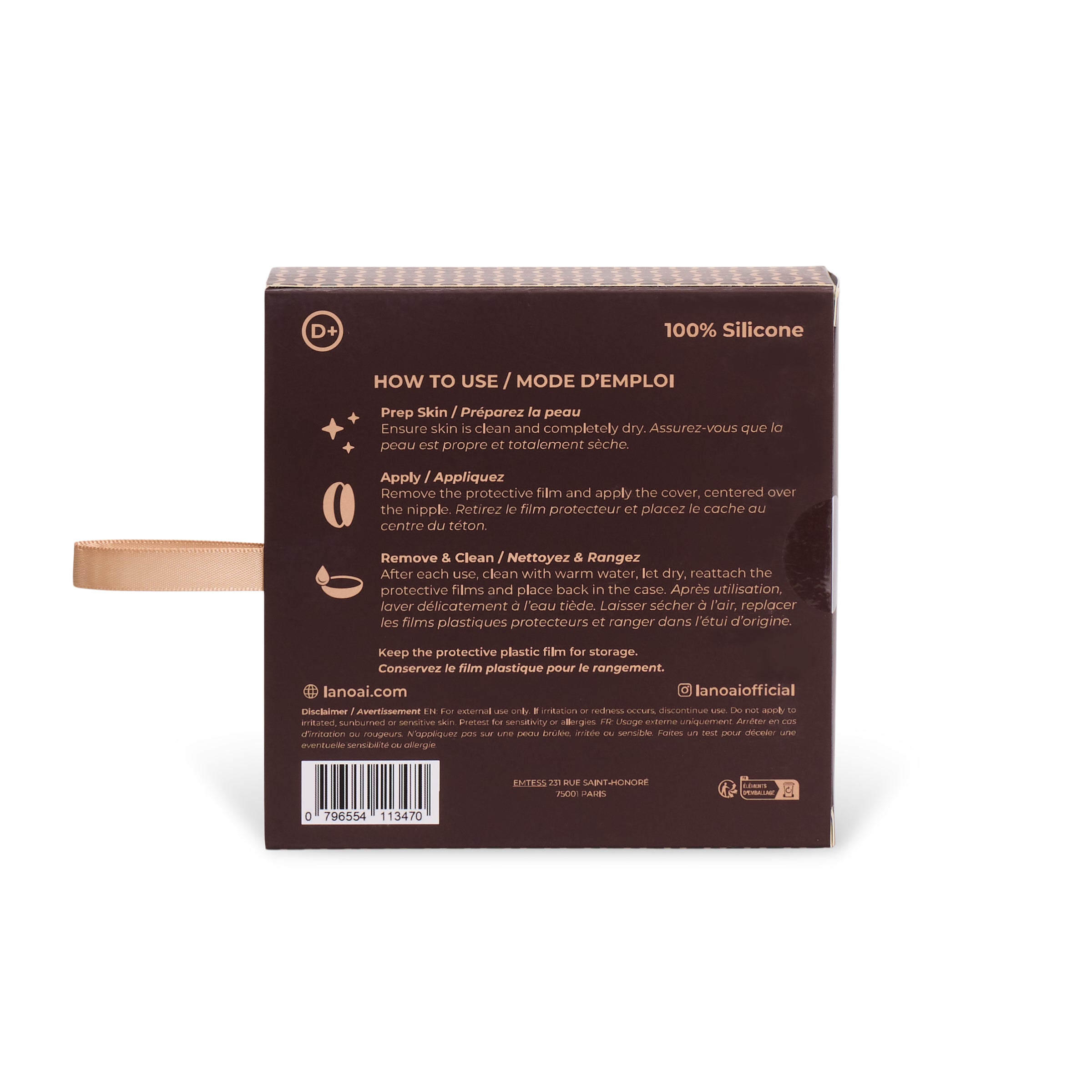 Back of LANOAI reusable silicone nipple covers packaging