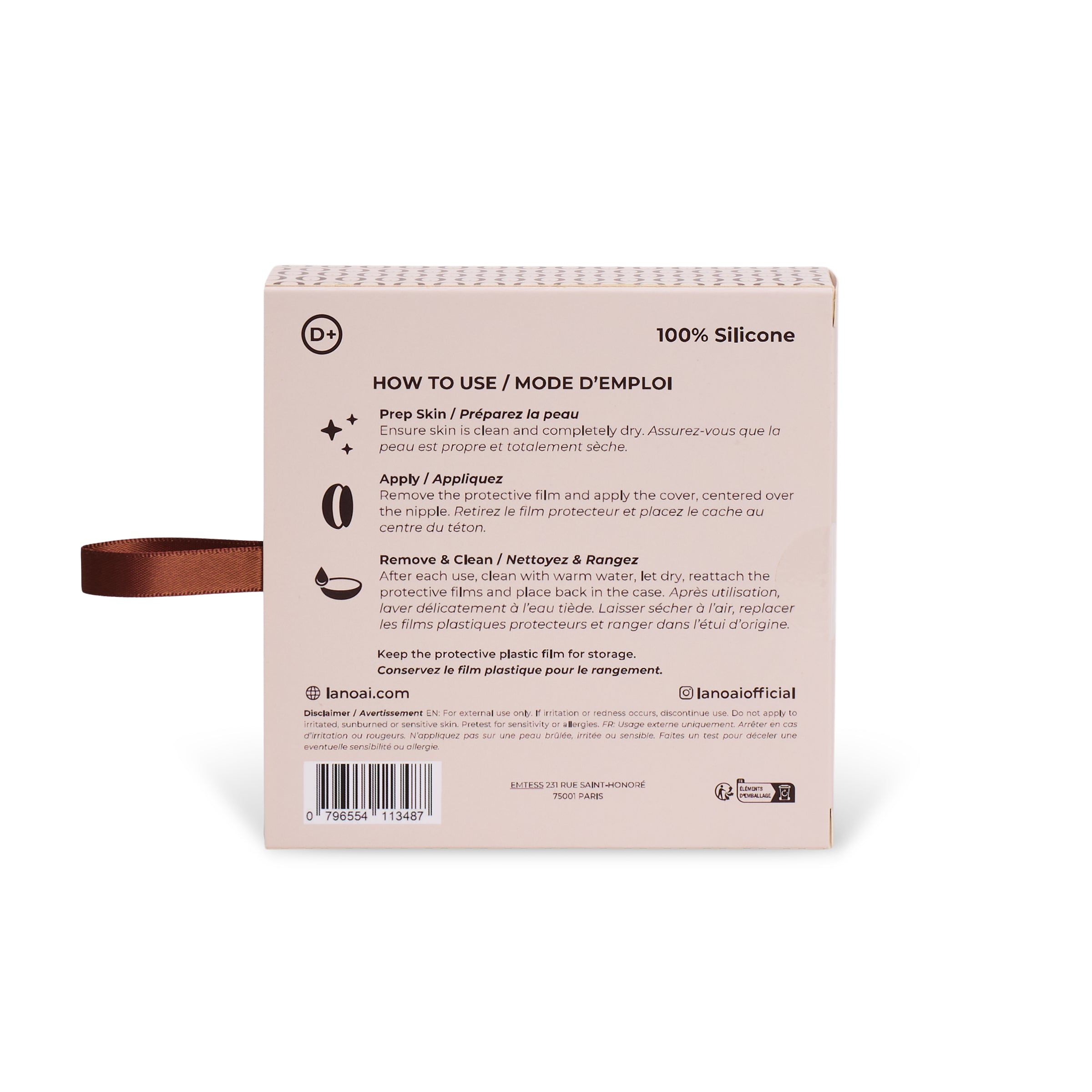 Back of LANOAI reusable silicone nipple covers packaging